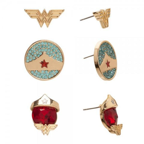 Wonder Woman 3 Pair Stud Earrings